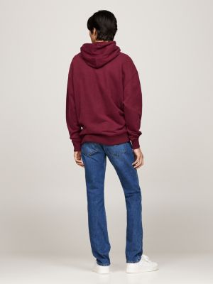 sweat à capuche à cordon et blason brodé rouge pour hommes tommy jeans