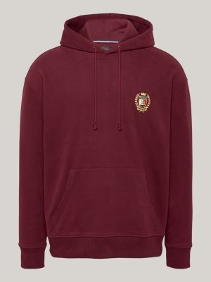 felpa con cappuccio e logo ricamato rosso da uomini tommy jeans