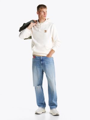 pink embroidery drawstring hoody for men tommy jeans