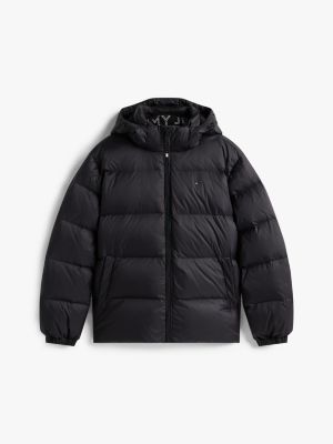black water repellent hooded down puffer jacket for men tommy jeans