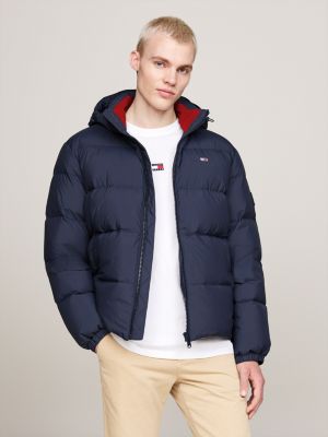 blue water repellent down jacket for men tommy jeans