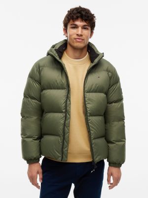 green relaxed down hooded puffer jacket for men tommy jeans