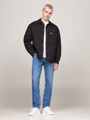 zwart casual quilted shirtjack met donsvulling voor heren - tommy jeans