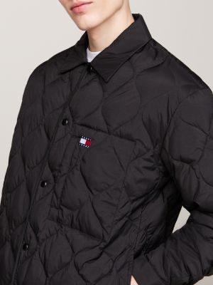 black quilted down casual shacket for men tommy jeans