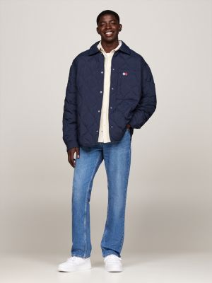 blue quilted down casual shacket for men tommy jeans