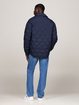 blue quilted down casual shacket for men tommy jeans
