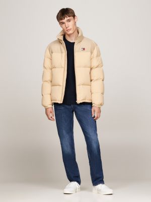 beige corduroy alaska puffer jacket for men tommy jeans