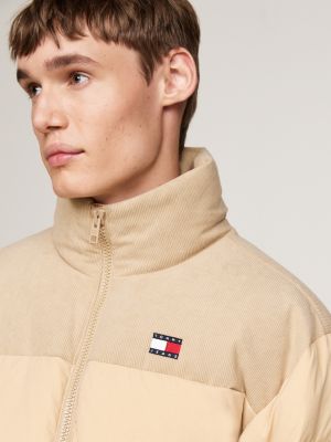 beige corduroy alaska puffer jacket for men tommy jeans