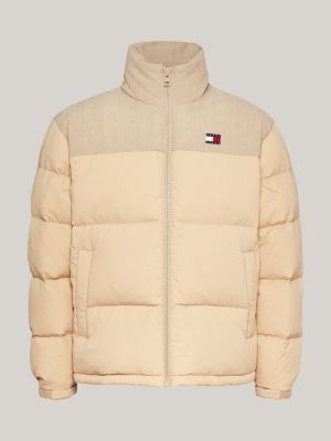 beige corduroy alaska puffer jacket for men tommy jeans