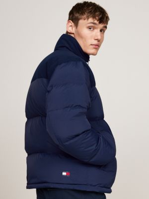 doudoune alaska en velours côtelé bleu pour hommes tommy jeans