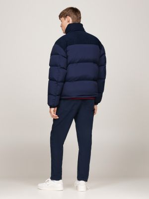 blue corduroy alaska puffer jacket for men tommy jeans