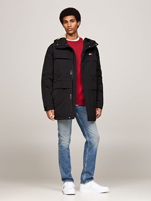 parka de lona con relleno de plumón negro de hombres tommy jeans