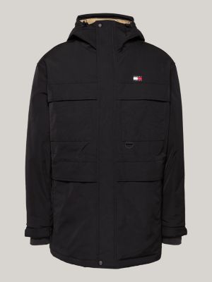 parka de lona con relleno de plumón negro de hombres tommy jeans