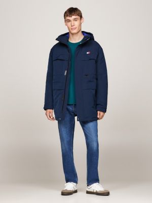 blue canvas down parka for men tommy jeans