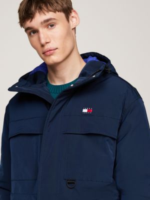 blue canvas down parka for men tommy jeans