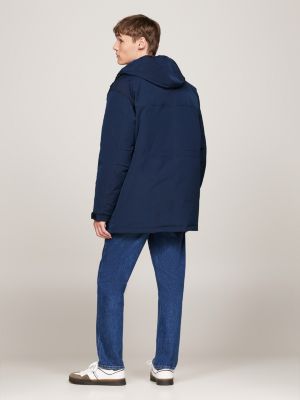 blue canvas down parka for men tommy jeans