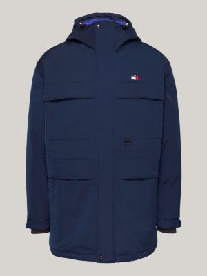 blue canvas down parka for men tommy jeans