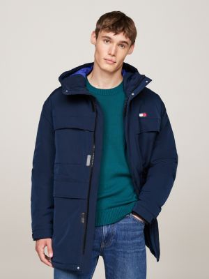 blue canvas down parka for men tommy jeans