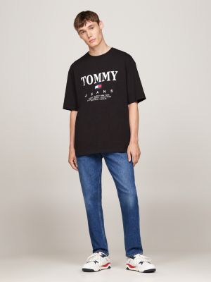 zwart oversized t-shirt met logo voor heren - tommy jeans