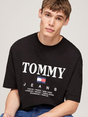 zwart oversized t-shirt met logo voor heren - tommy jeans