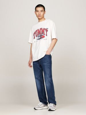 t-shirt oversize con logo grigio da uomini tommy jeans