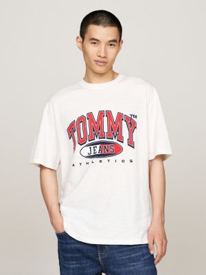 grau oversized fit t-shirt mit logo für herren - tommy jeans