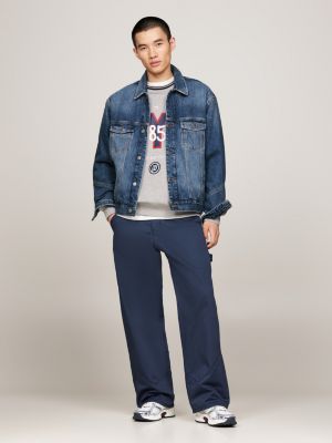 giacca tj x game day relaxed fit in denim con scoloriture blu da uomini tommy jeans