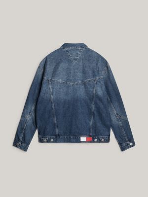 veste décontractée délavée en denim tj x game day bleu pour hommes tommy jeans