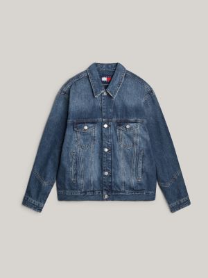 blue tj x game day faded relaxed denim jacket for men tommy jeans