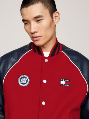 rot tj x game day varsity-jacke mit rückenlogo für herren - tommy jeans