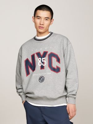 sweat tj x game day à col ras-du-cou gris pour hommes tommy jeans