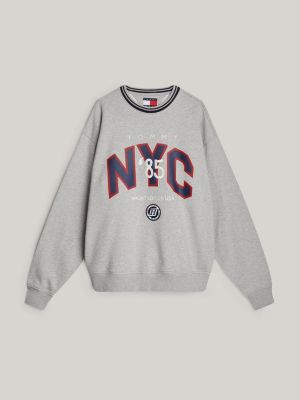 sweat tj x game day à col ras-du-cou gris pour hommes tommy jeans