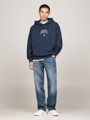 felpa tj x game day relaxed fit con cappuccio blu da uomini tommy jeans