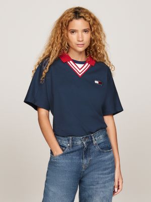 polo tj x game day con scollatura a v blu da uomini tommy jeans