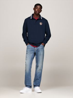 polo de rugby oversize con escudo bordado azul de hombres tommy jeans