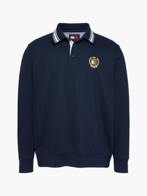 polo de rugby oversize con escudo bordado azul de hombres tommy jeans