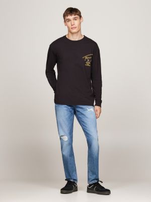 black signature logo long sleeve t-shirt for men tommy jeans