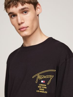 camiseta de manga larga con logo distintivo negro de hombres tommy jeans