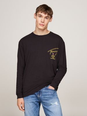 camiseta de manga larga con logo distintivo black de hombres tommy jeans