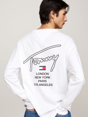 t-shirt à manches longues et logo signature blanc pour hommes tommy jeans