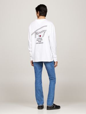 t-shirt à manches longues et logo signature blanc pour hommes tommy jeans