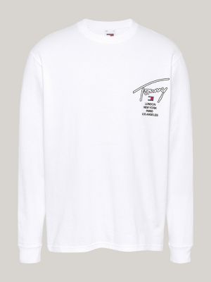 t-shirt à manches longues et logo signature blanc pour hommes tommy jeans