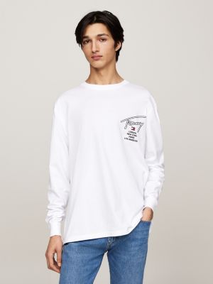 white signature logo long sleeve t-shirt for men tommy jeans