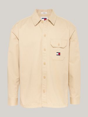 beige casual fit overshirt mit geknöpfter tasche für herren - tommy jeans