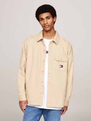 sobrecamisa informal con bolsillo beige de hombres tommy jeans