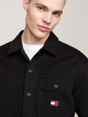 sobrecamisa informal con bolsillo negro de hombres tommy jeans