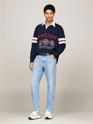 blue isaac relaxed tapered faded jeans for men tommy jeans