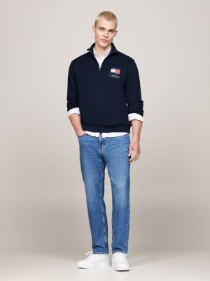 blau isaac relaxed tapered jeans mit fade-effekt für herren - tommy jeans