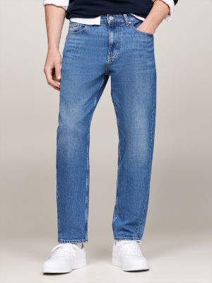 blau isaac relaxed tapered jeans mit fade-effekt für herren - tommy jeans