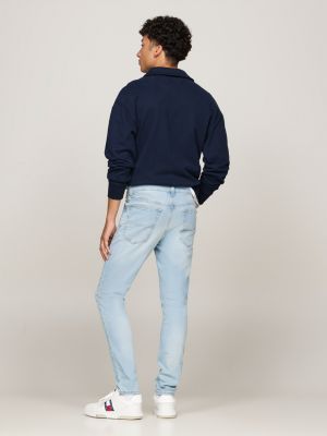 jeans simon skinny fit sbiaditi blu da uomini tommy jeans